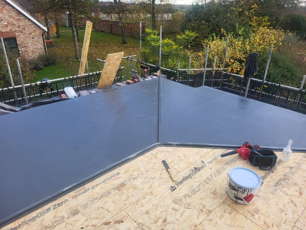 flat roof installation in progress